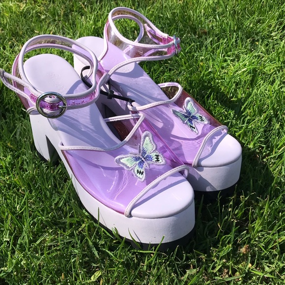 purple butterfly platform heels